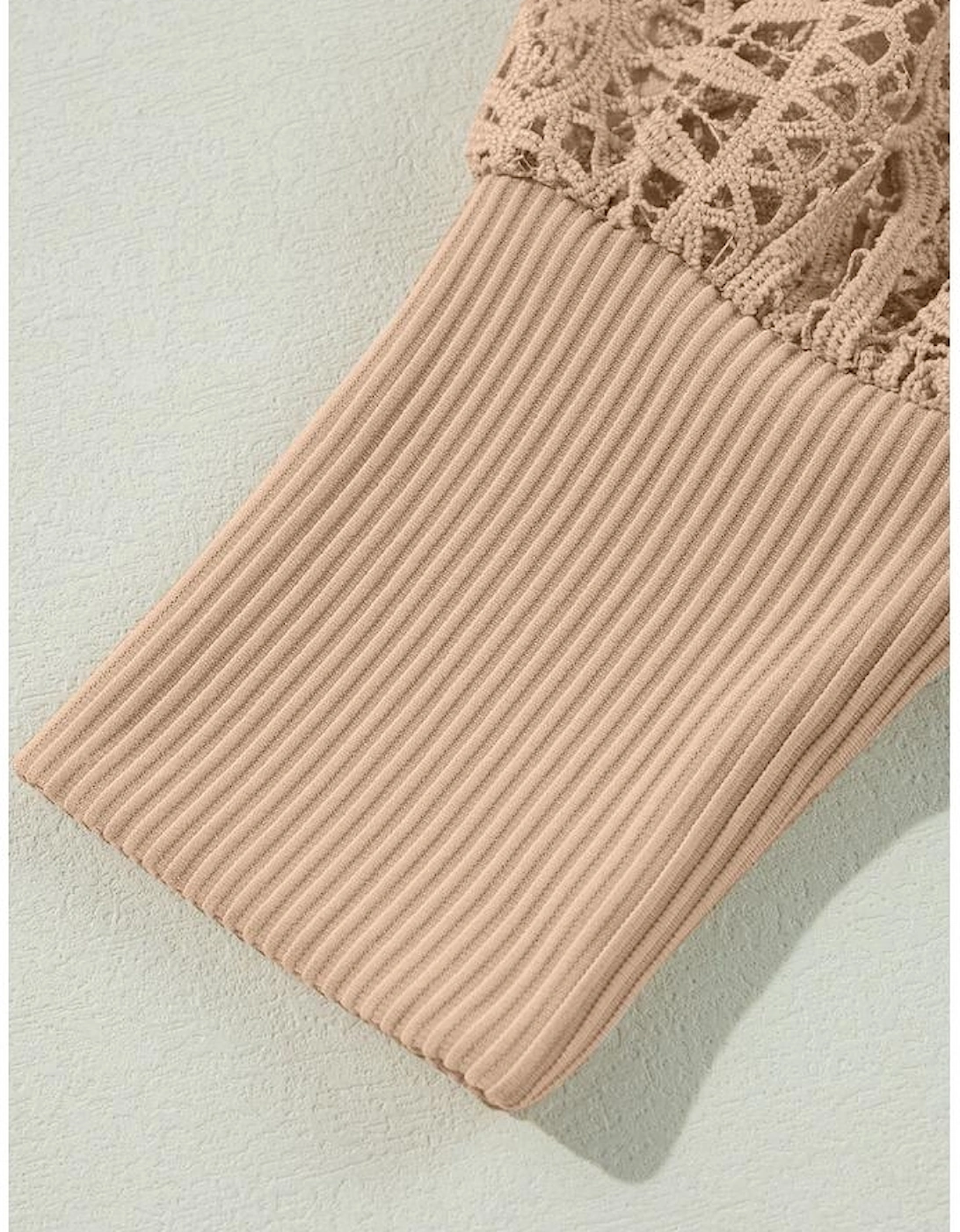 Parchment Lace Patchwork Ribbed Knit Open Front Duster Cardigan