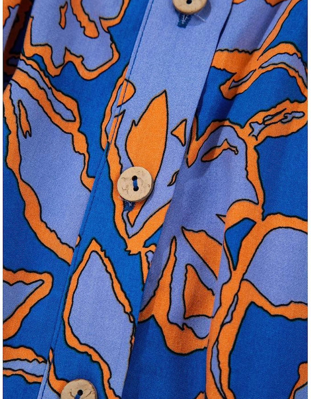 Blue Floral Print Batwing Sleeve Buttoned Loose Fit Shirt