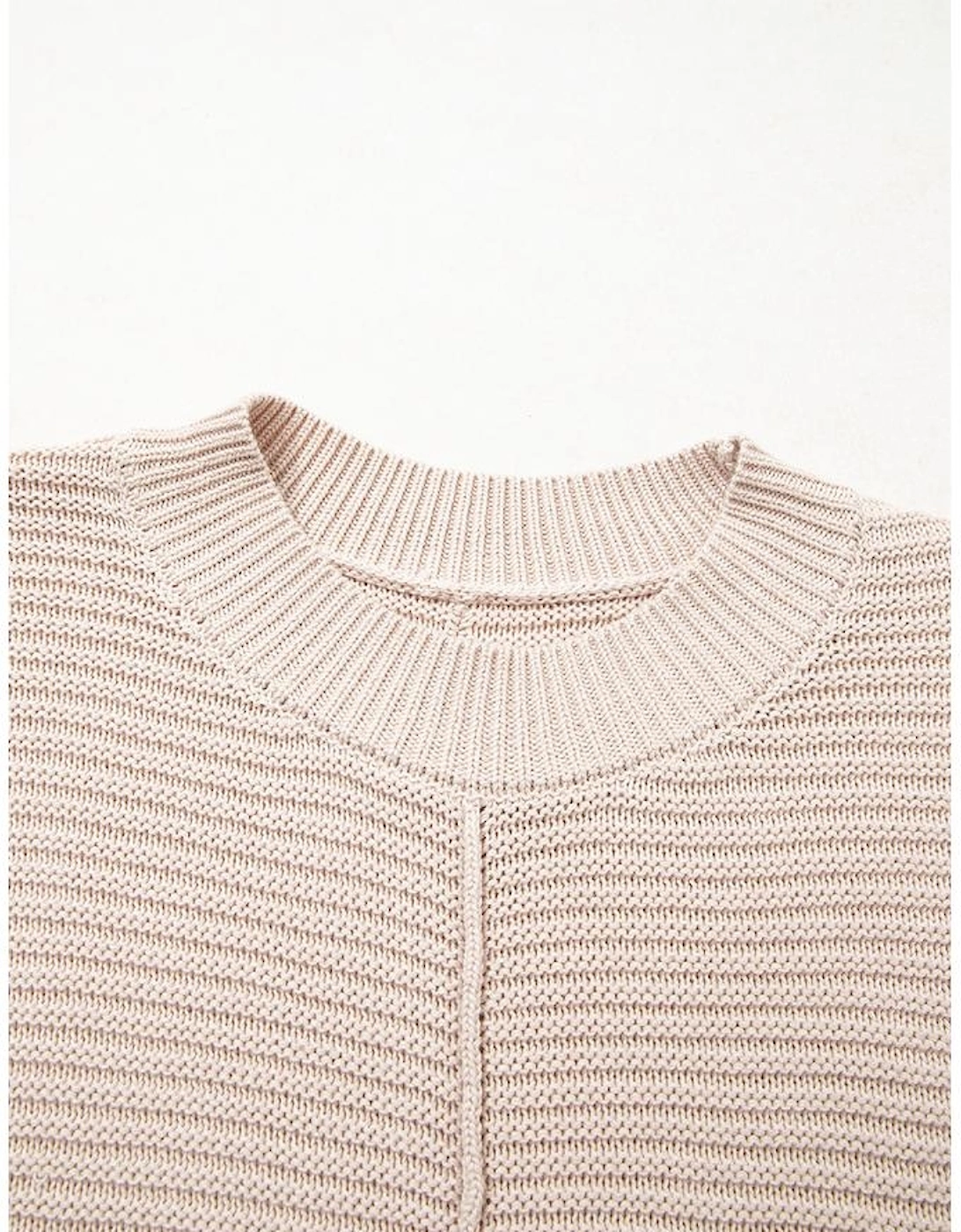 Parchment Mixed Texture Patchwork Knitted Puff Sleeve Sweater