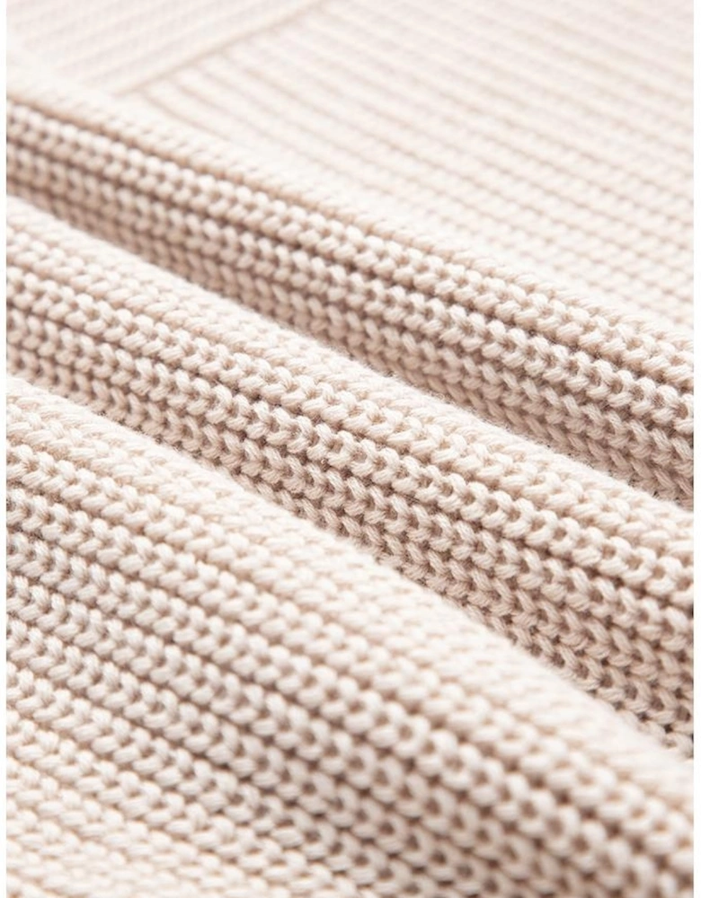 Parchment Mixed Texture Patchwork Knitted Puff Sleeve Sweater