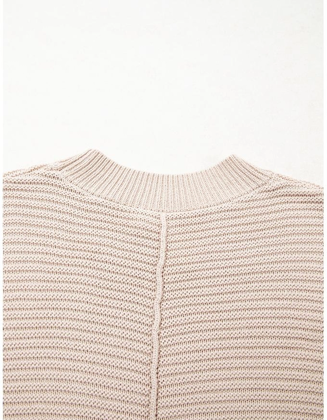 Parchment Mixed Texture Patchwork Knitted Puff Sleeve Sweater