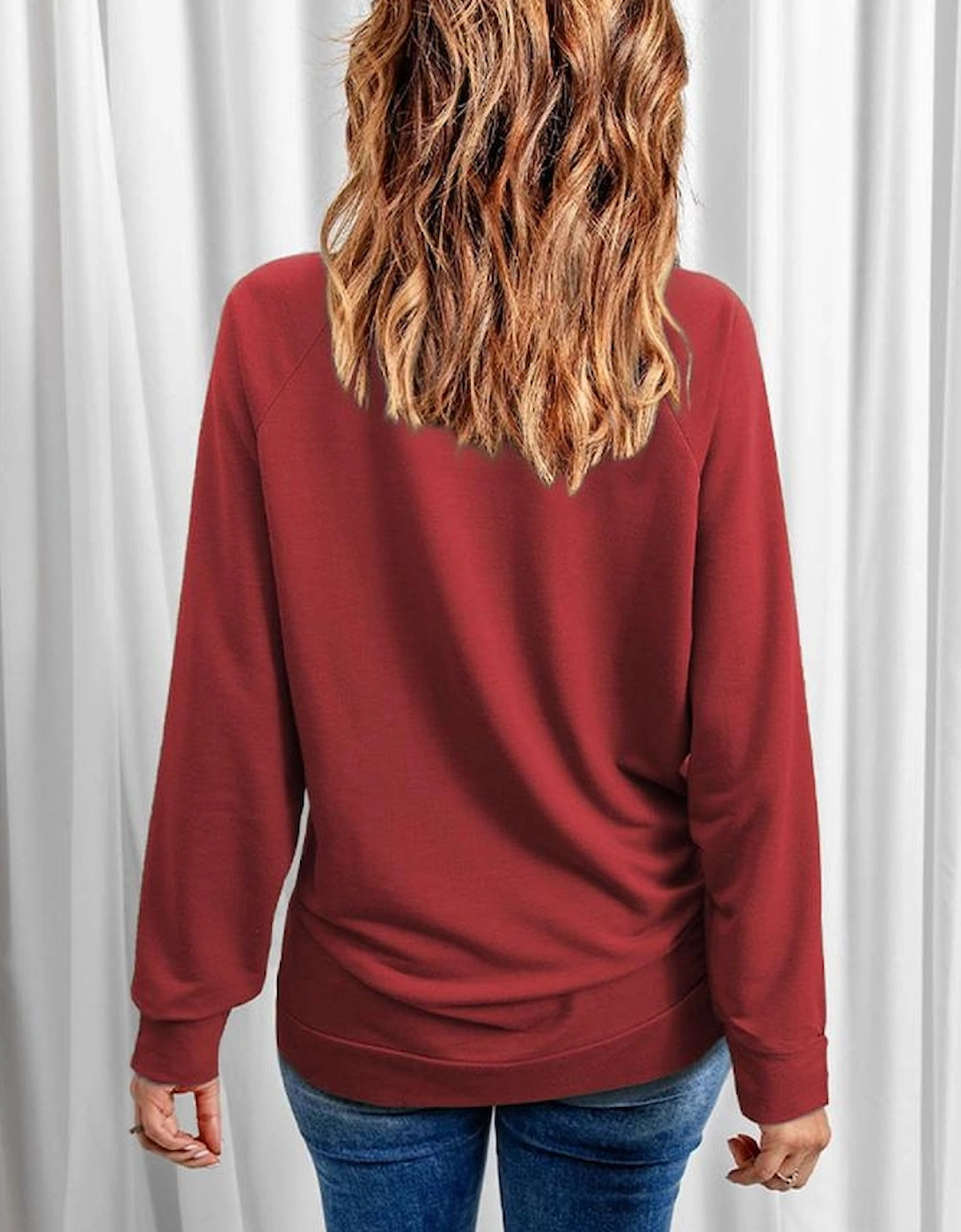 Red Rhinestone Heart Shaped Long Sleeve Sweatshirt