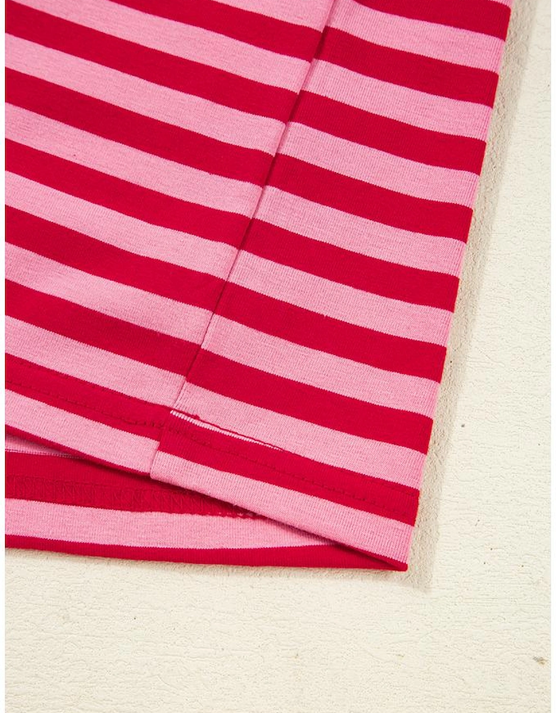 Strawberry Pink Mix Striped Drop Shoulder Patchwork Sleeve V Neck Pullover