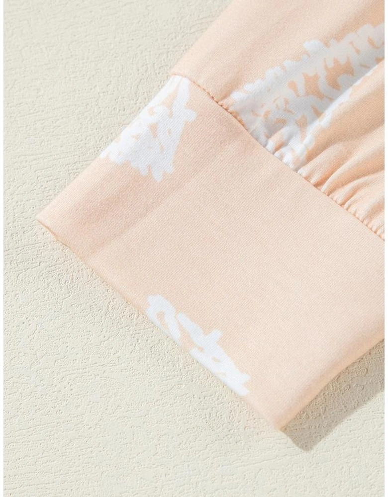 Apricot Christmas Tree Print Loose Fit Two Piece Pajama Set