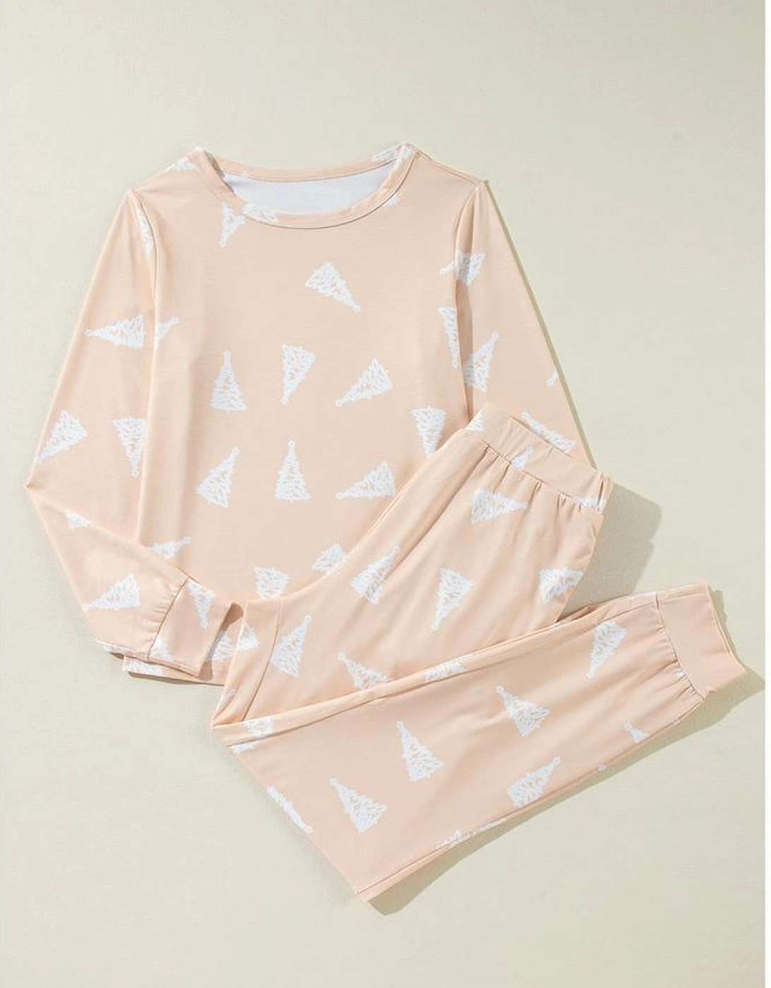 Apricot Christmas Tree Print Loose Fit Two Piece Pajama Set