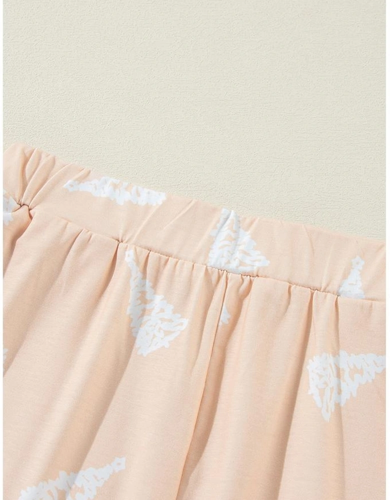 Apricot Christmas Tree Print Loose Fit Two Piece Pajama Set