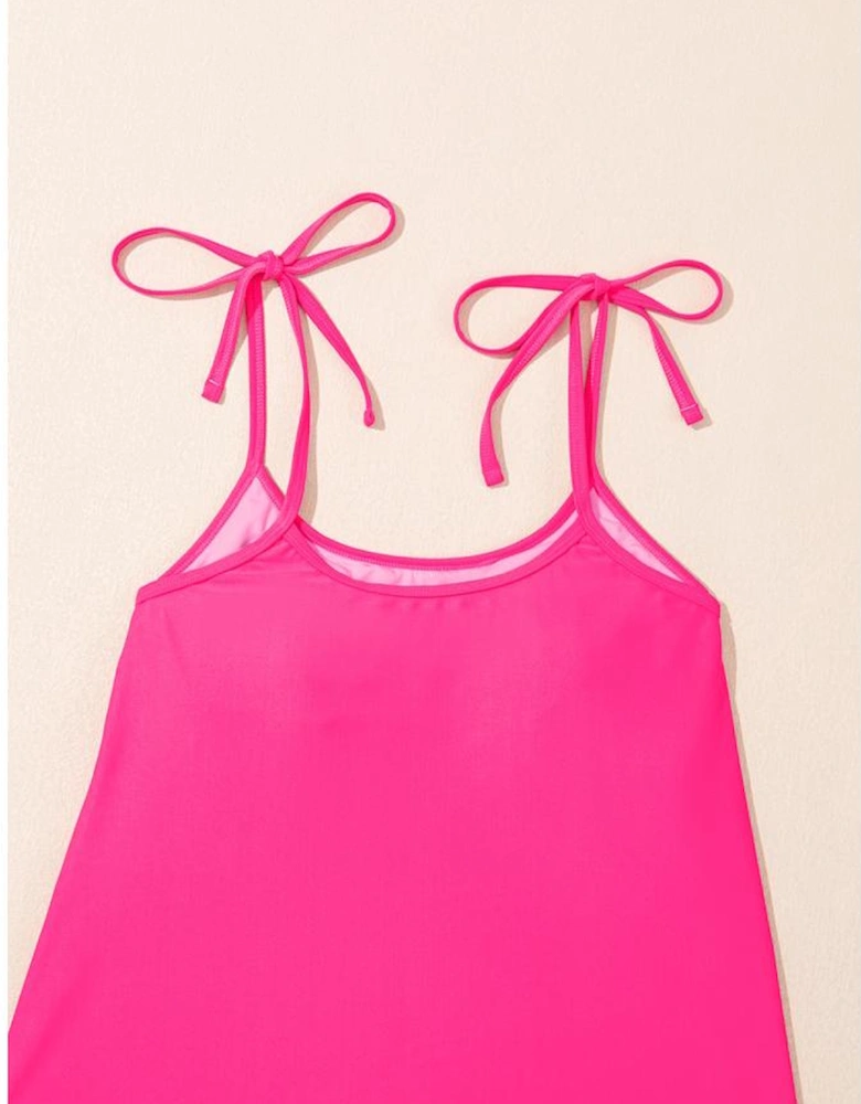 Rose Red Tie Shoulder Floral Print Cute Tankini Set