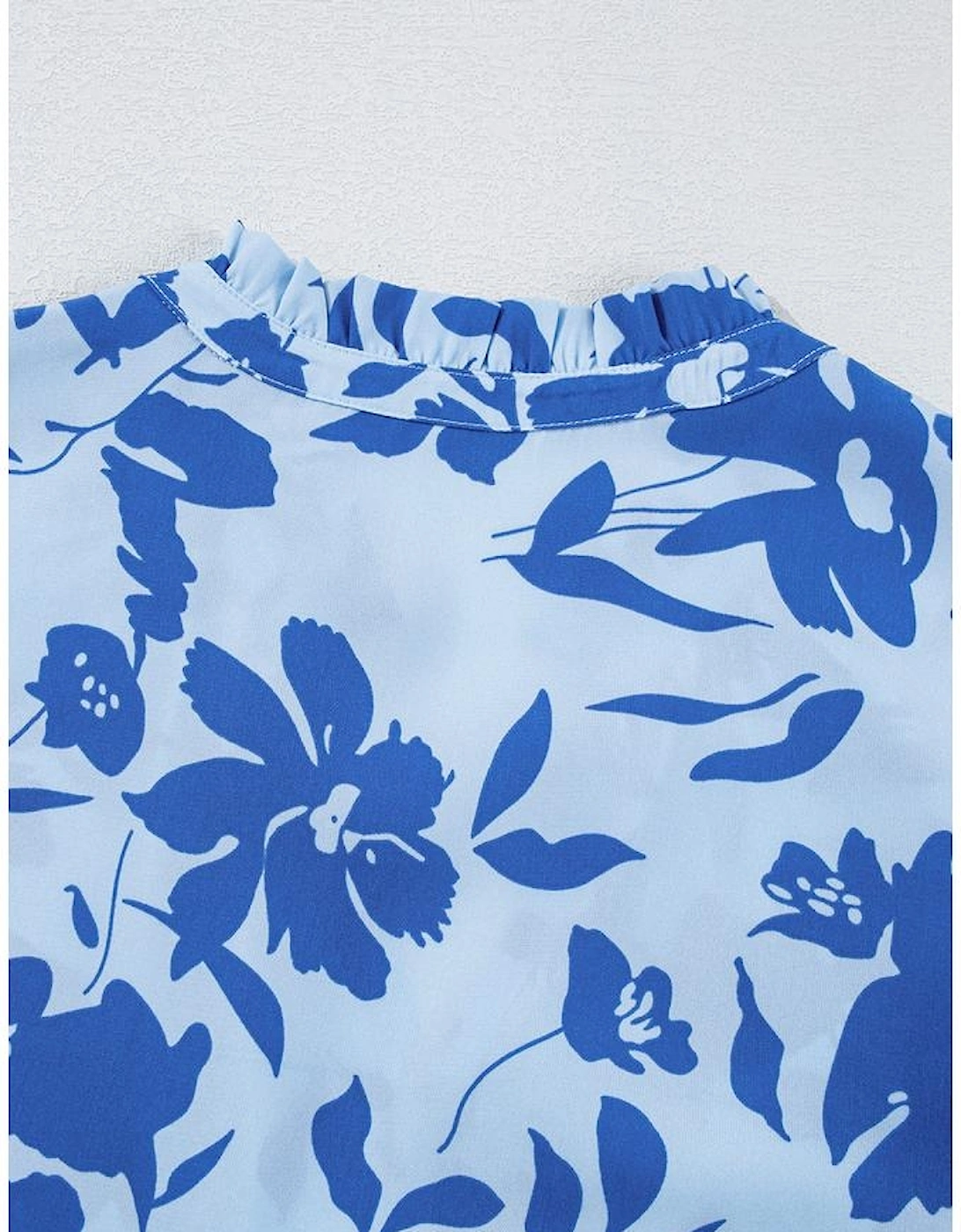 Sky Blue Floral Print Tiered Frilled Trim Flutter Sleeve Maxi Dress