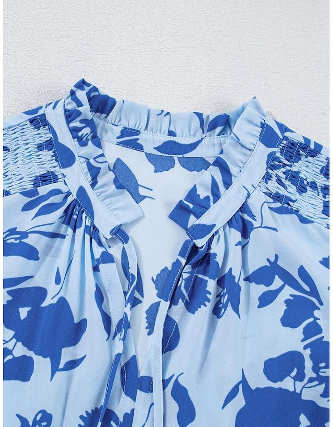 Sky Blue Floral Print Tiered Frilled Trim Flutter Sleeve Maxi Dress