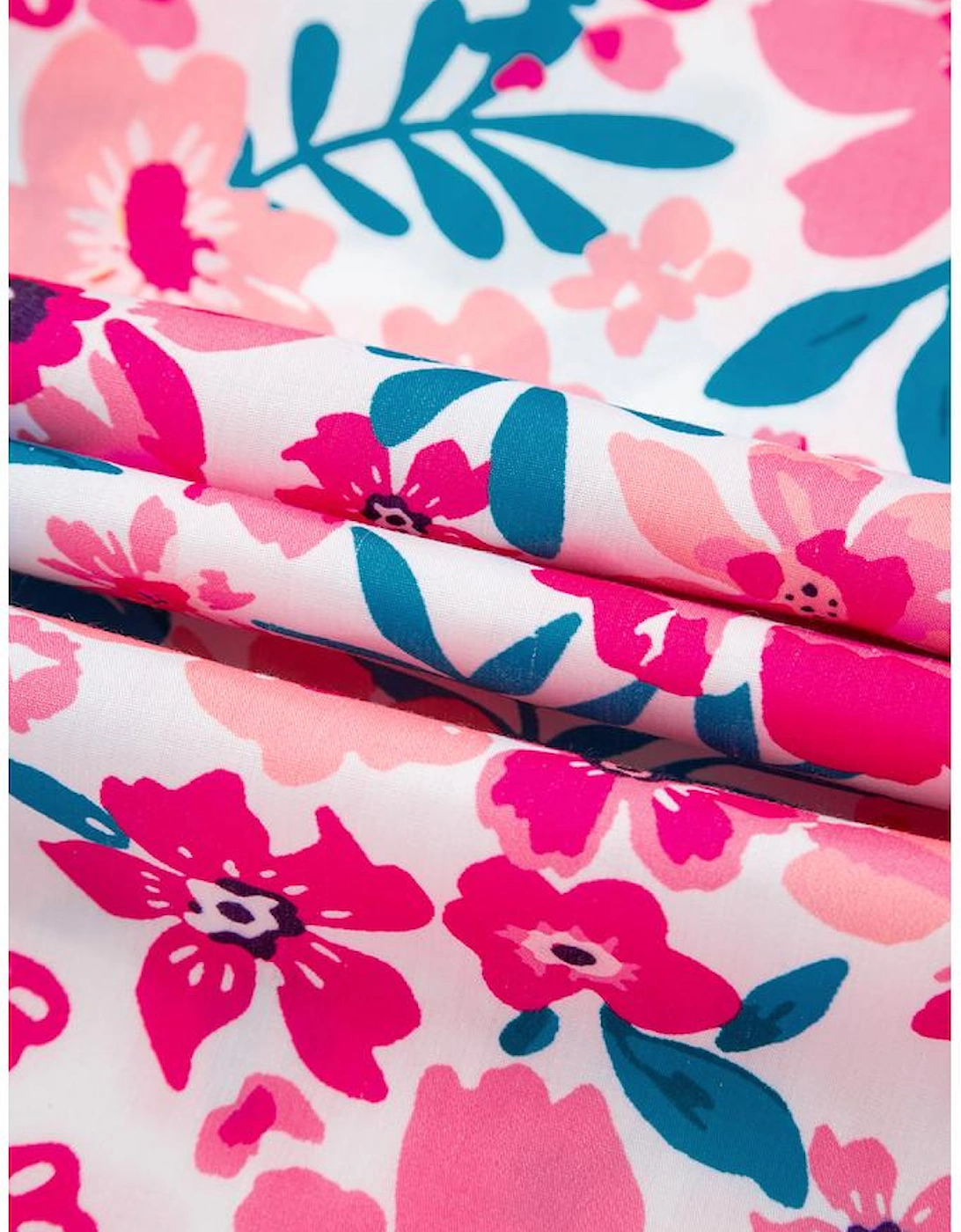 Pink Floral Print Contrast Striped Detail Short Sleeve Blouse