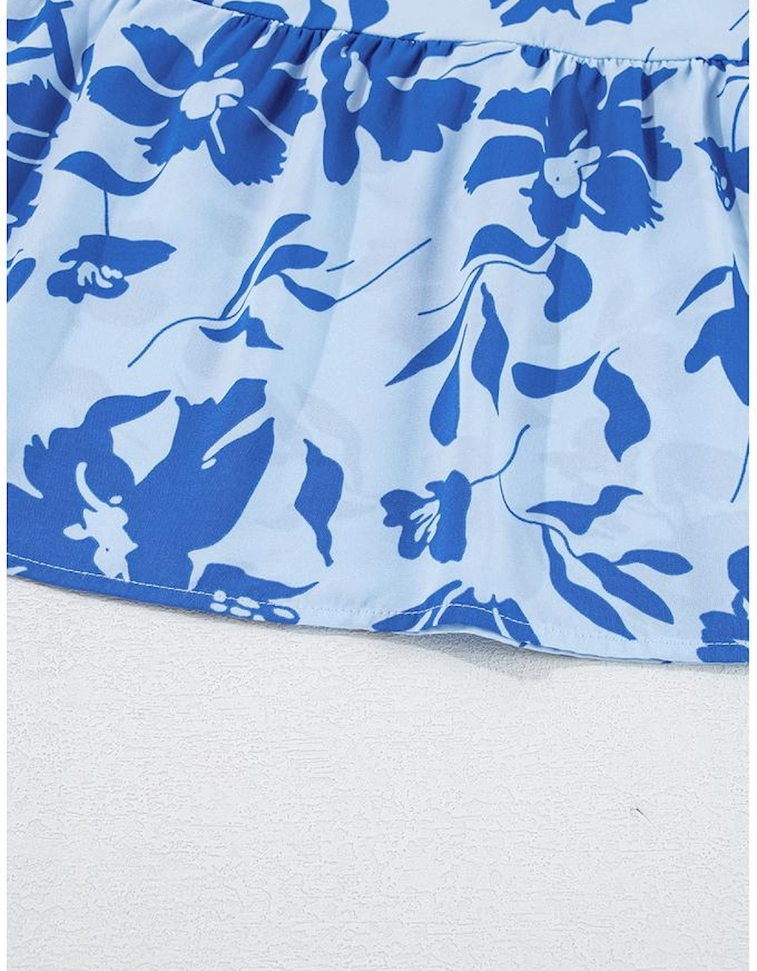 Sky Blue Floral Print Tiered Frilled Trim Flutter Sleeve Maxi Dress