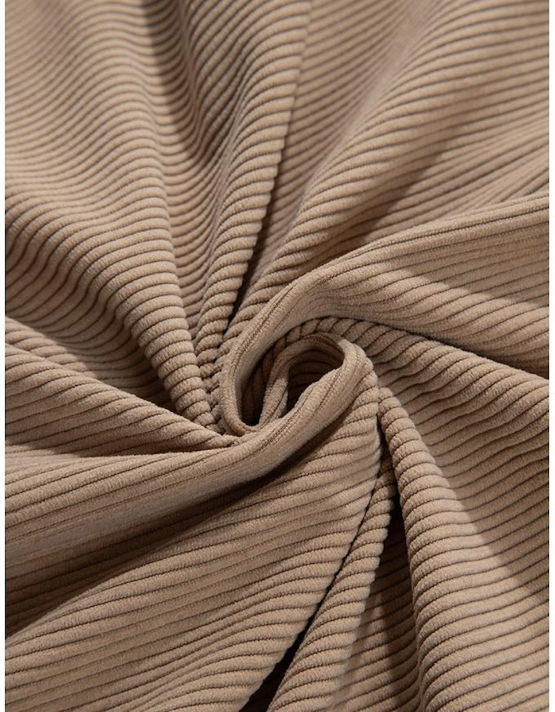 Pale Khaki Hooded Drawstring Pockets Corduroy Shacket