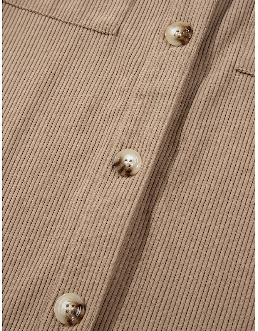 Pale Khaki Hooded Drawstring Pockets Corduroy Shacket