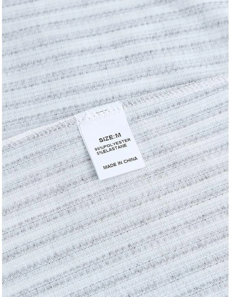 Gray Crew Neck Ruffled Striped Tank Top