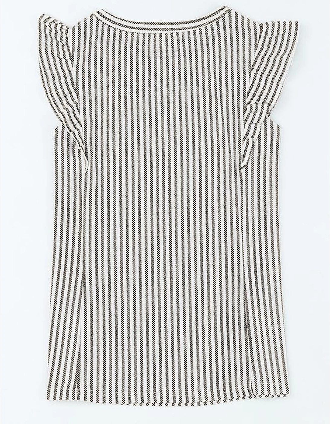 Gray Crew Neck Ruffled Striped Tank Top