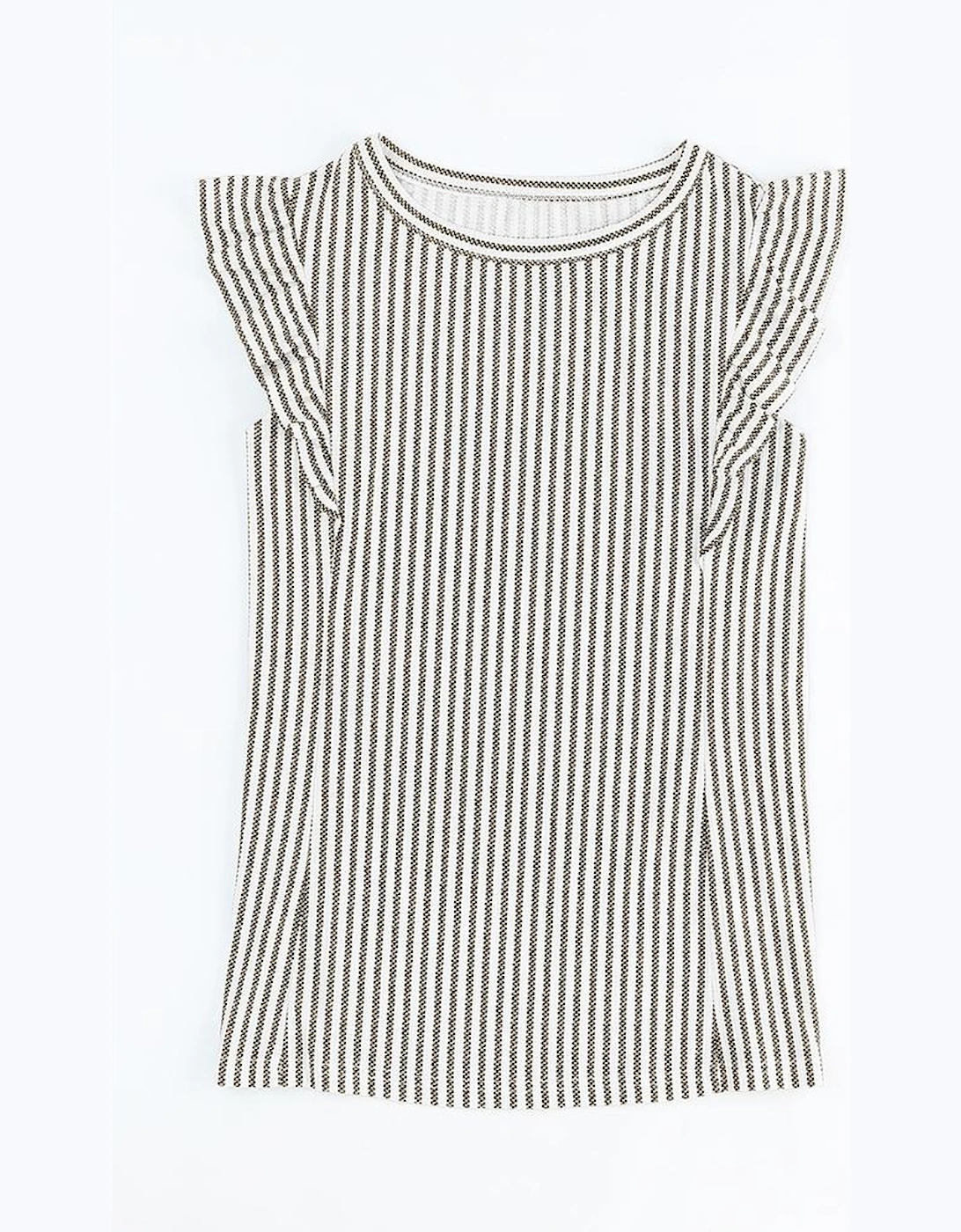 Gray Crew Neck Ruffled Striped Tank Top