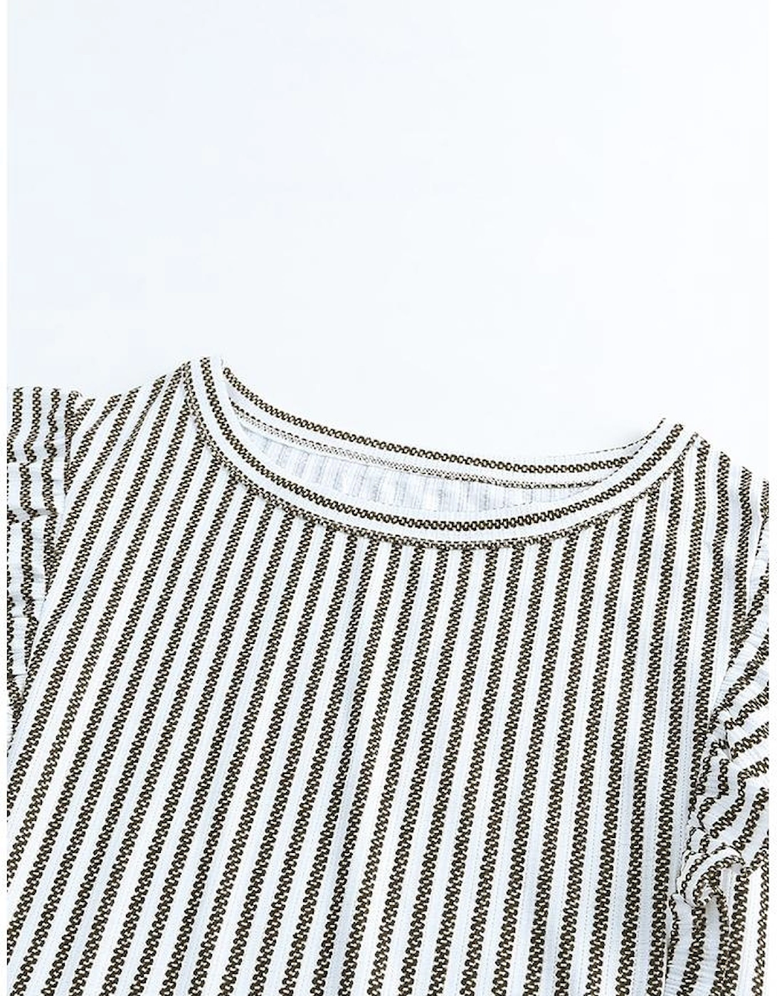 Gray Crew Neck Ruffled Striped Tank Top