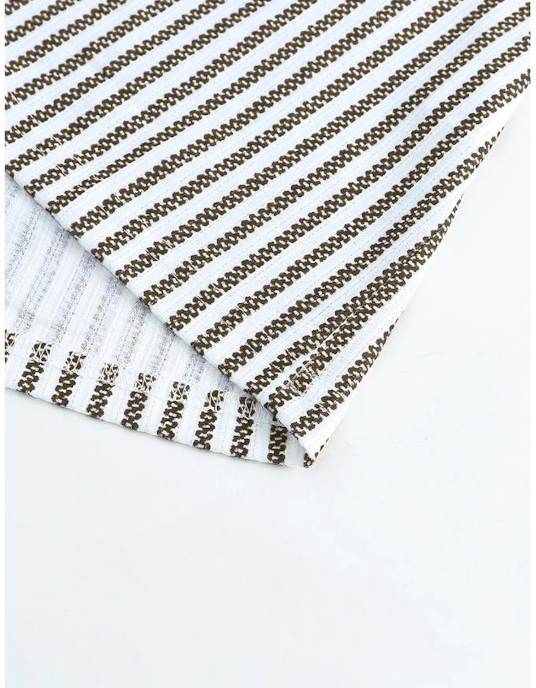 Gray Crew Neck Ruffled Striped Tank Top