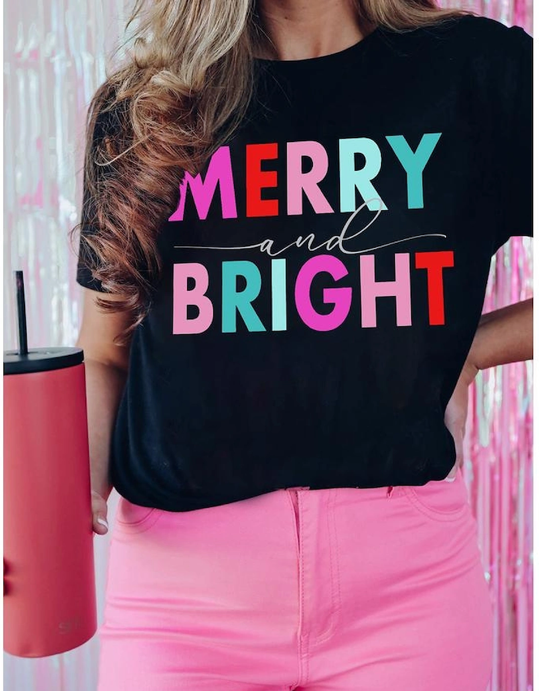 Black MERRY and BRIGHT Crew Neck Graphic Tee, 8 of 7