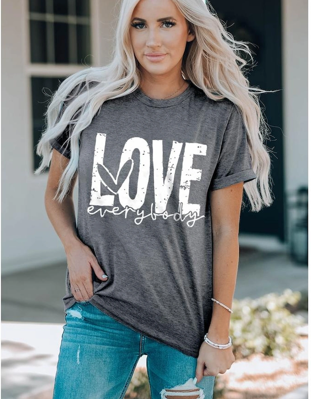Gray LOVE everybody Graphic T-shirt