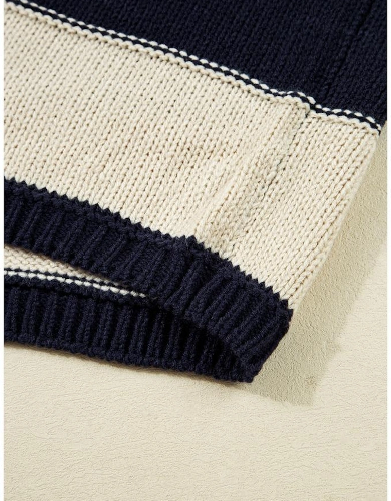 Blue Stripe Color Block PLus Size Drop Shoulder Sweater
