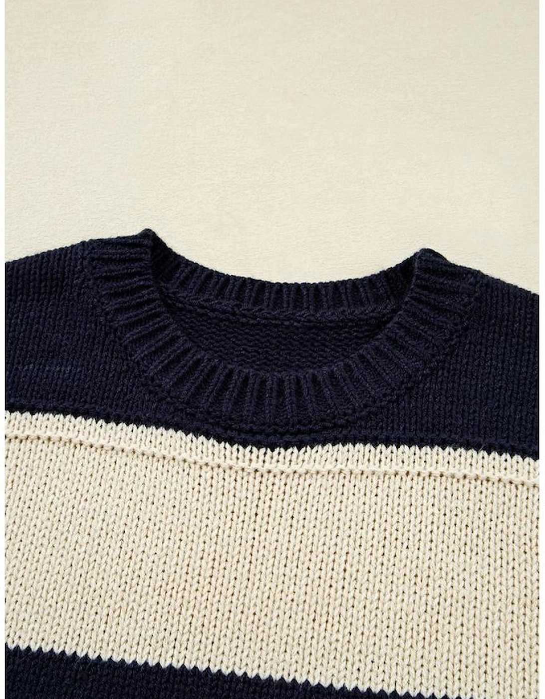 Blue Stripe Color Block PLus Size Drop Shoulder Sweater
