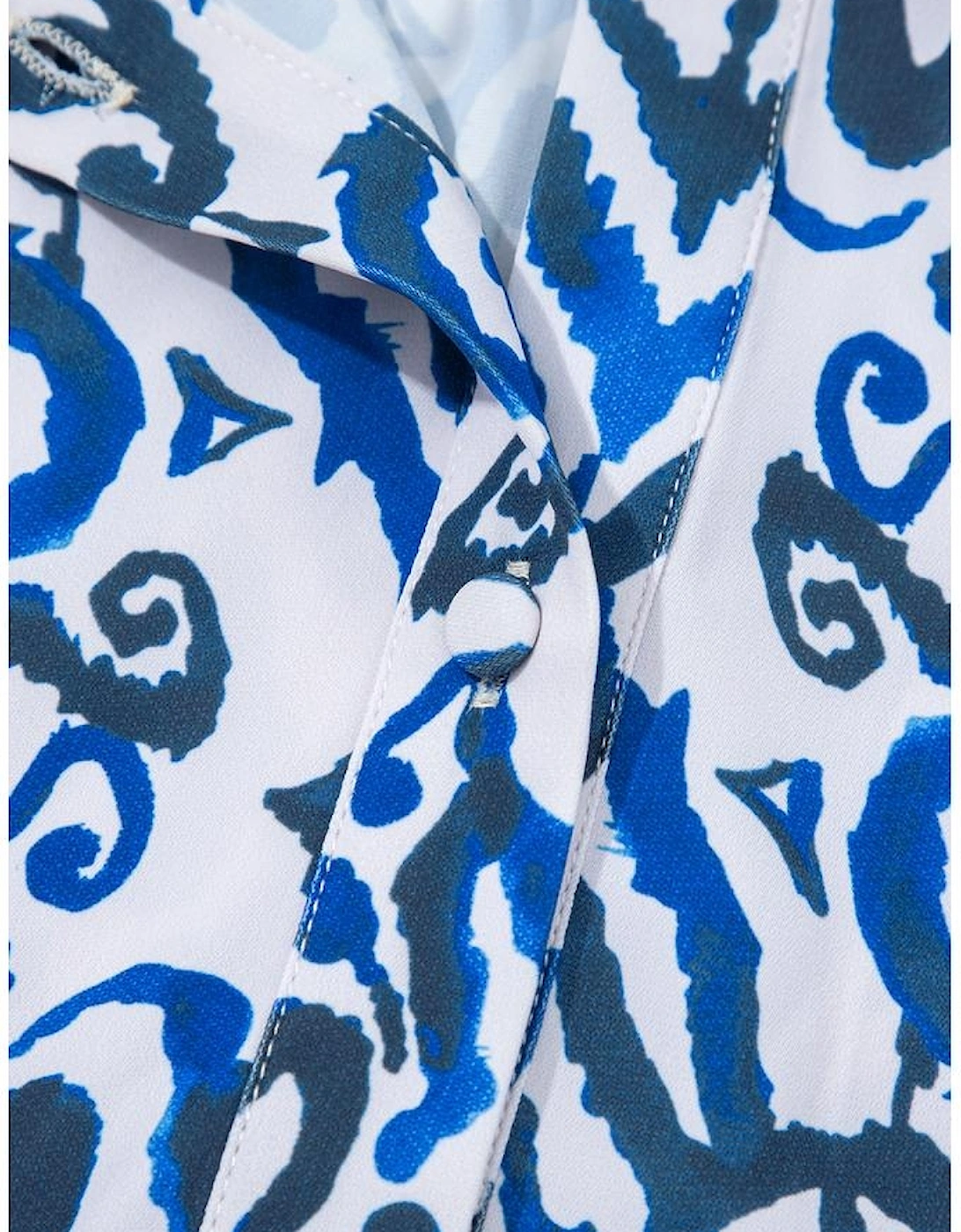 Blue Bohemian Print Embroidered V Neckline Detail Long Sleeve Shirt