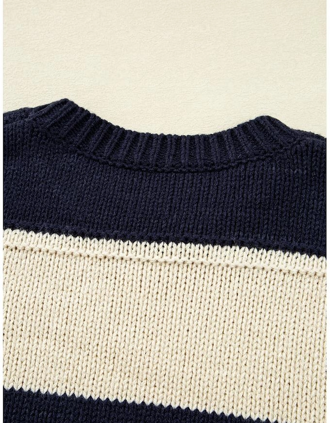 Blue Stripe Color Block PLus Size Drop Shoulder Sweater
