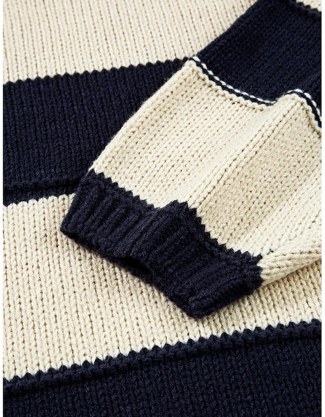 Blue Stripe Color Block PLus Size Drop Shoulder Sweater