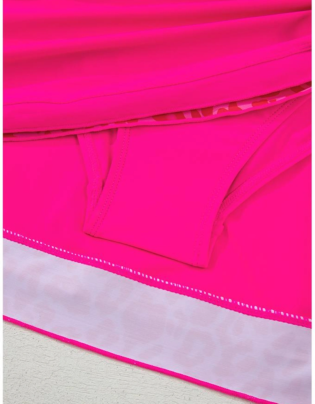 Rose Leopard Drawstring Side Tankini 2pcs Swimsuit