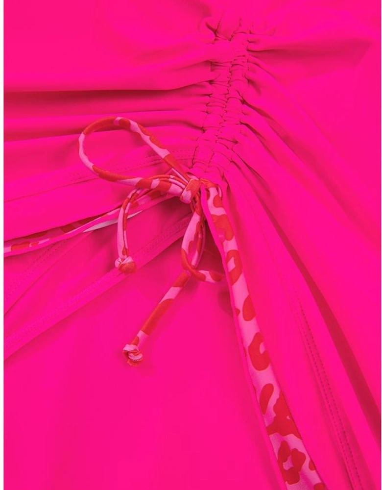 Rose Leopard Drawstring Side Tankini 2pcs Swimsuit