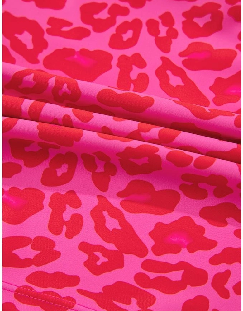 Rose Leopard Drawstring Side Tankini 2pcs Swimsuit