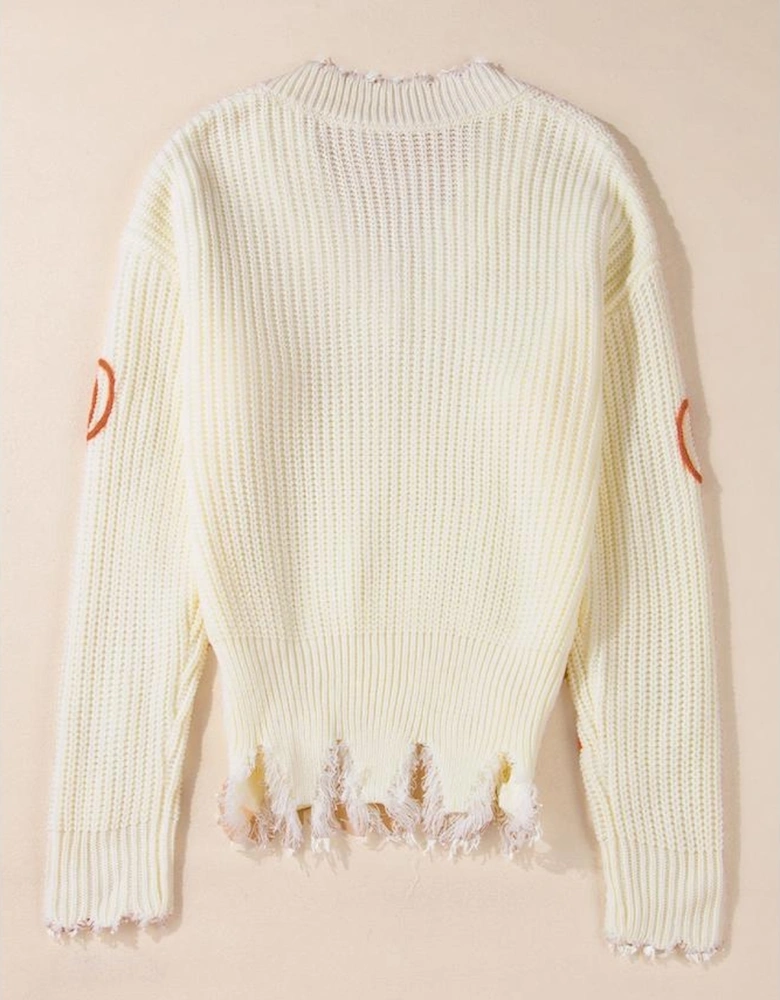 Beige Cable Knit Pumpkin Raw Hem V Neck Loose Sweater