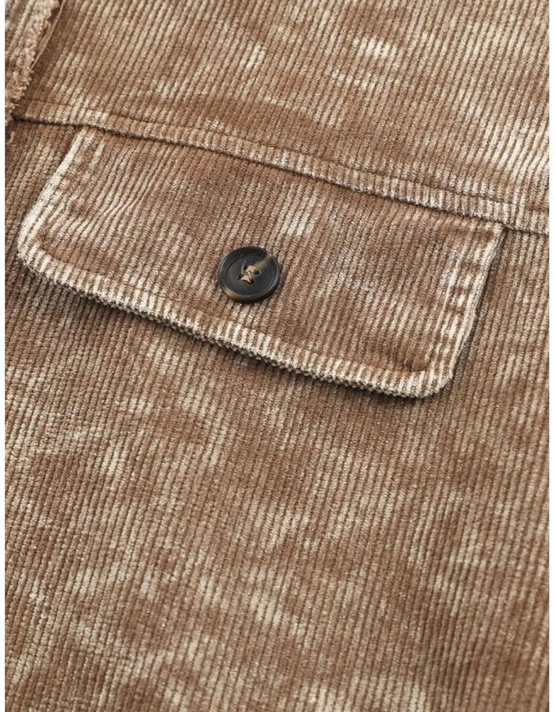 Khaki Vintage Distressed Mineral Wash Oversized Shacket