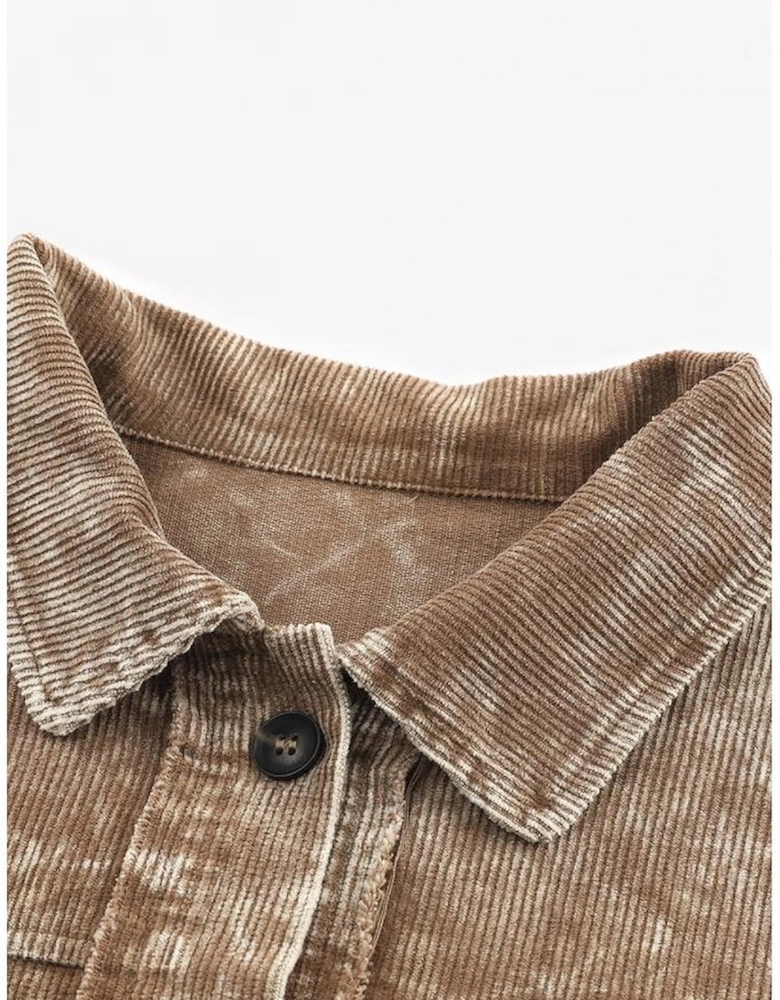 Khaki Vintage Distressed Mineral Wash Oversized Shacket