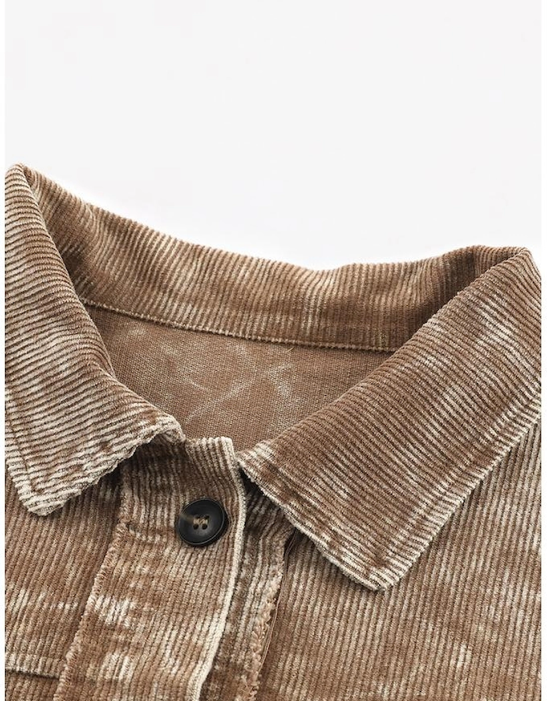 Khaki Vintage Distressed Mineral Wash Oversized Shacket