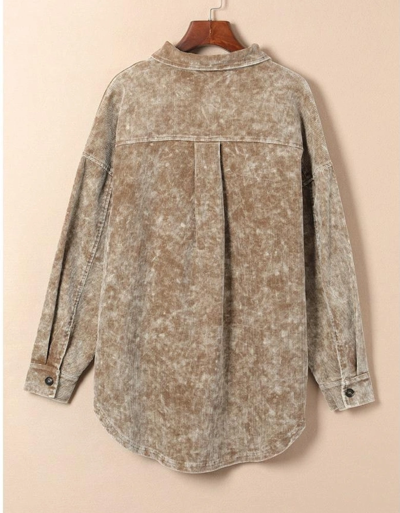 Khaki Vintage Distressed Mineral Wash Oversized Shacket
