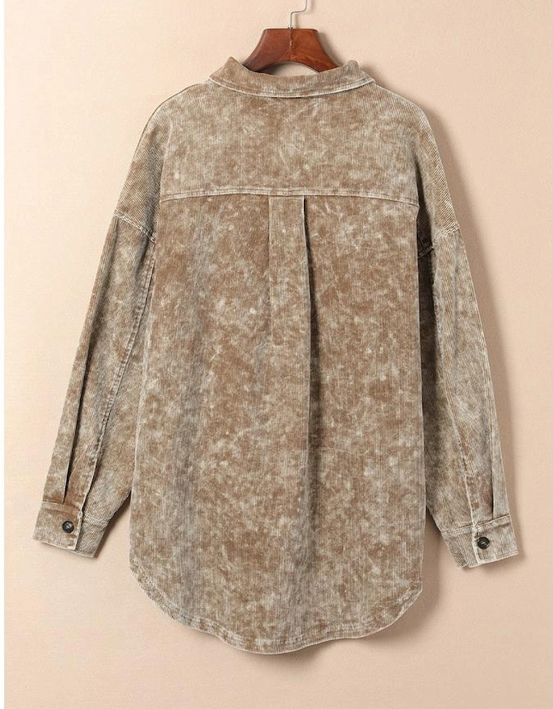 Khaki Vintage Distressed Mineral Wash Oversized Shacket