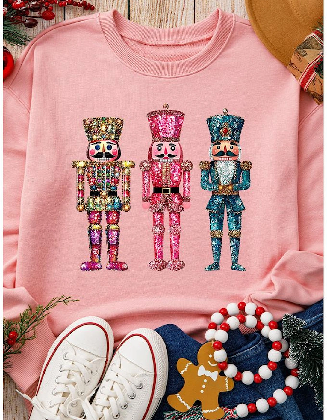 Pink Shimmer Nutcracker Graphic Christmas Pullover Sweatshirt, 9 of 8