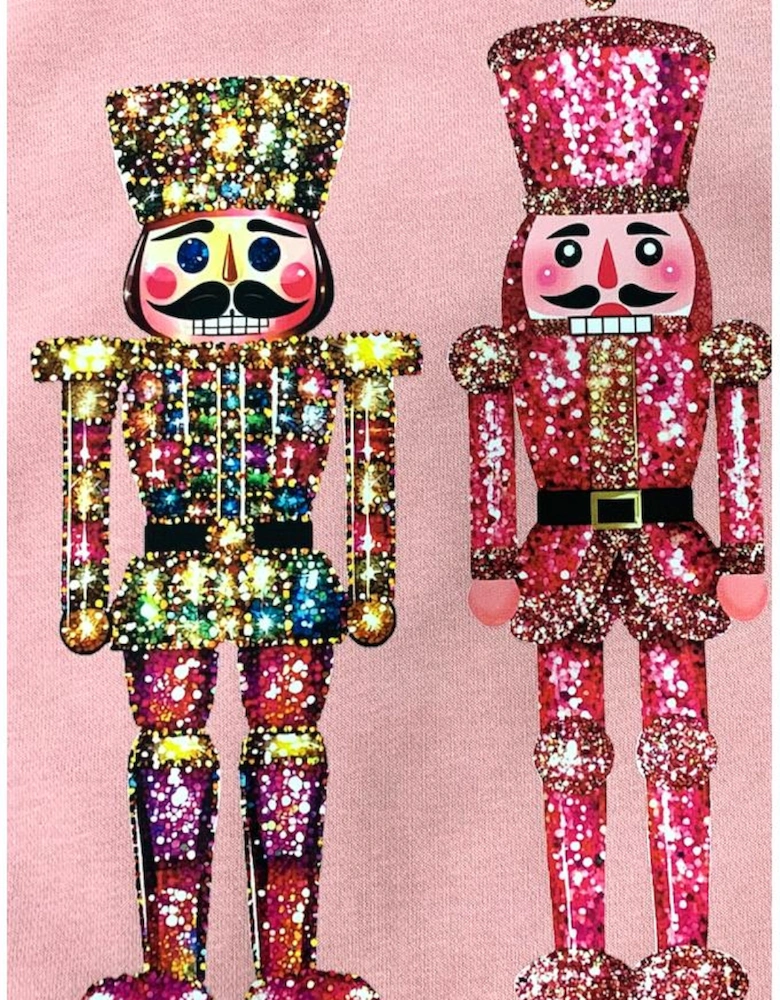 Pink Shimmer Nutcracker Graphic Christmas Pullover Sweatshirt