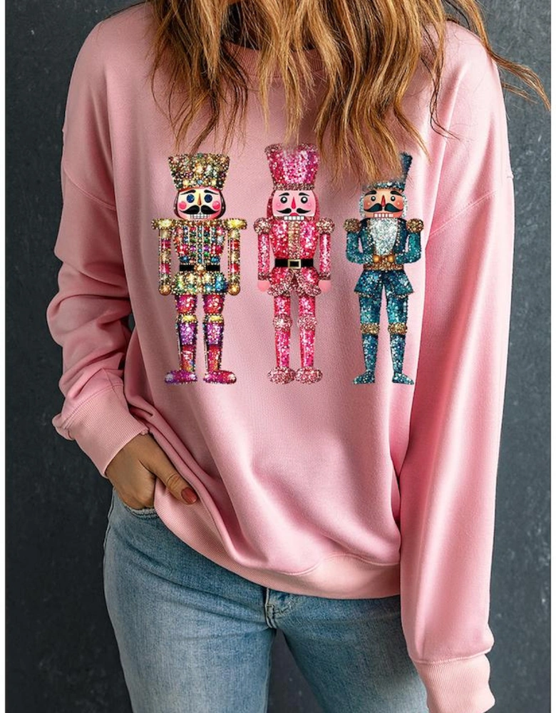 Pink Shimmer Nutcracker Graphic Christmas Pullover Sweatshirt
