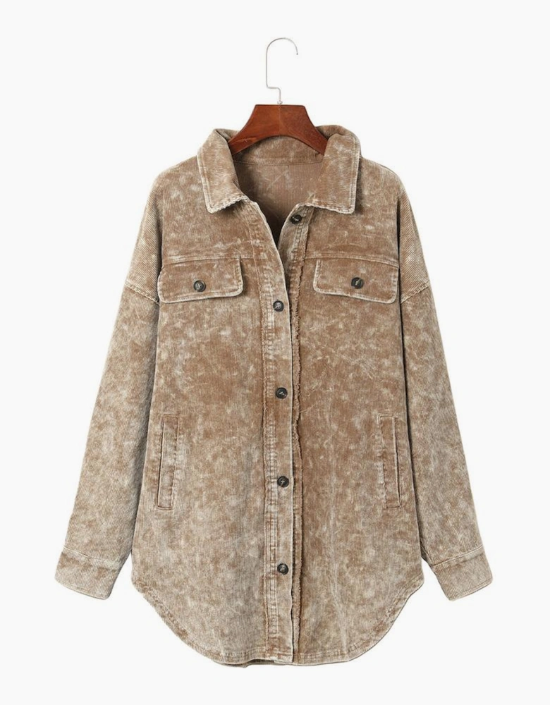 Khaki Vintage Distressed Mineral Wash Oversized Shacket