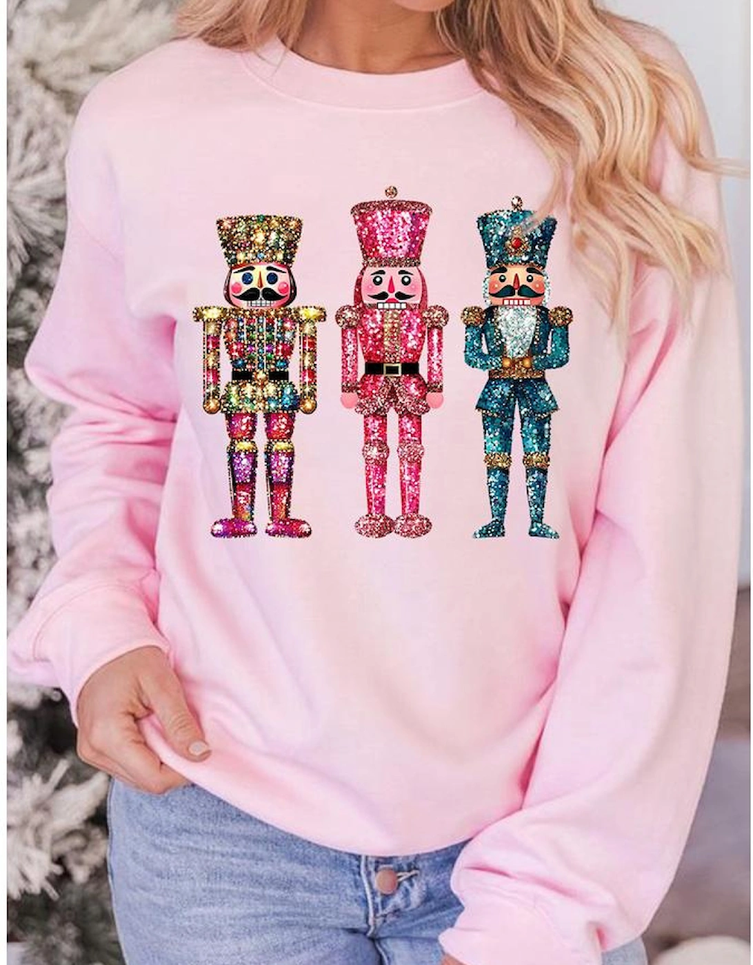 Pink Shimmer Nutcracker Graphic Christmas Pullover Sweatshirt