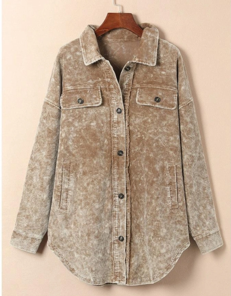 Khaki Vintage Distressed Mineral Wash Oversized Shacket