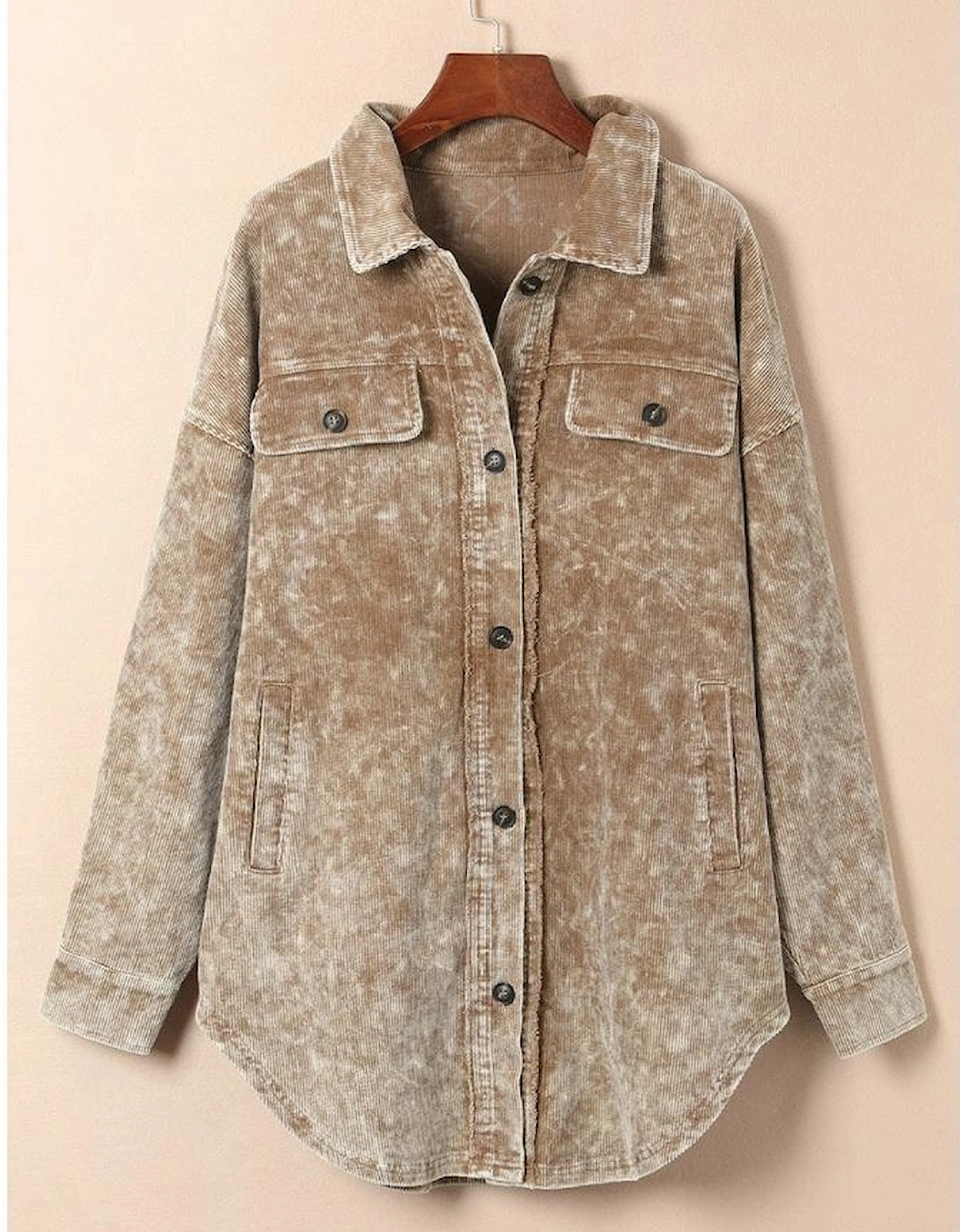 Khaki Vintage Distressed Mineral Wash Oversized Shacket