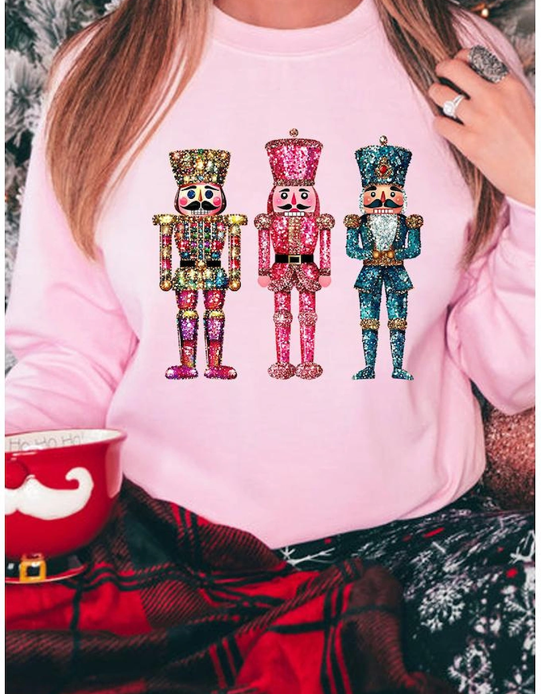 Pink Shimmer Nutcracker Graphic Christmas Pullover Sweatshirt