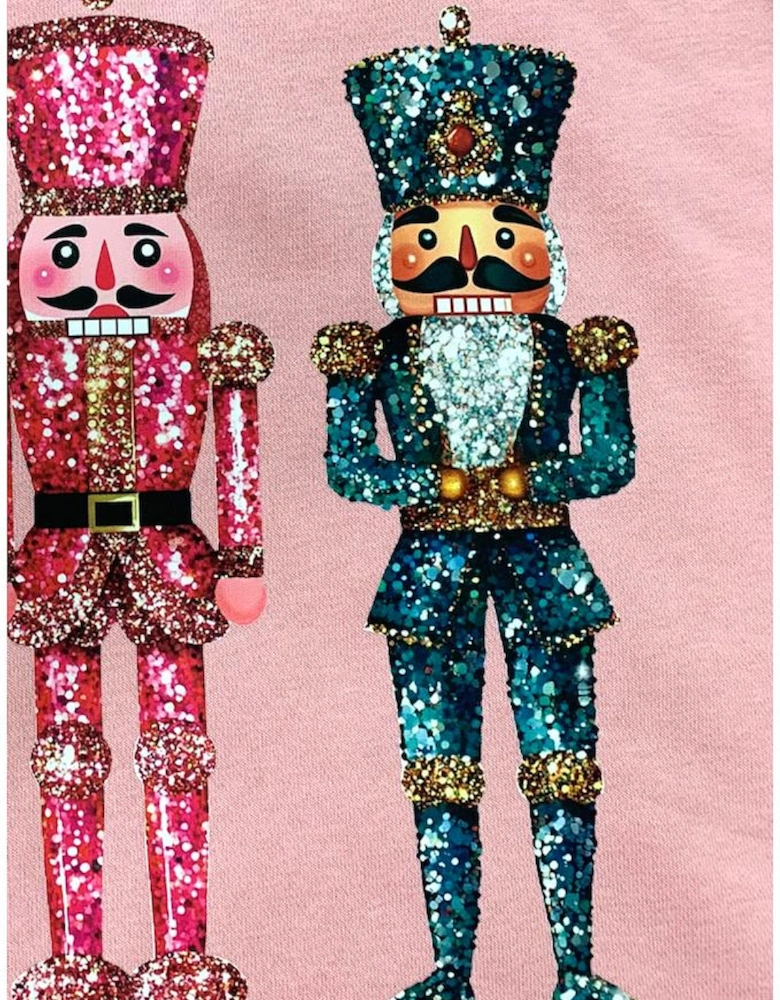 Pink Shimmer Nutcracker Graphic Christmas Pullover Sweatshirt