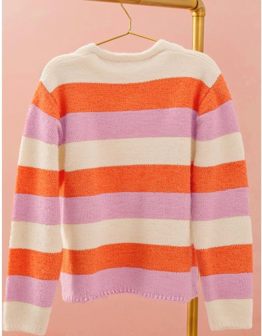 Orange Stripe Colorblock V Neck Casual Sweater