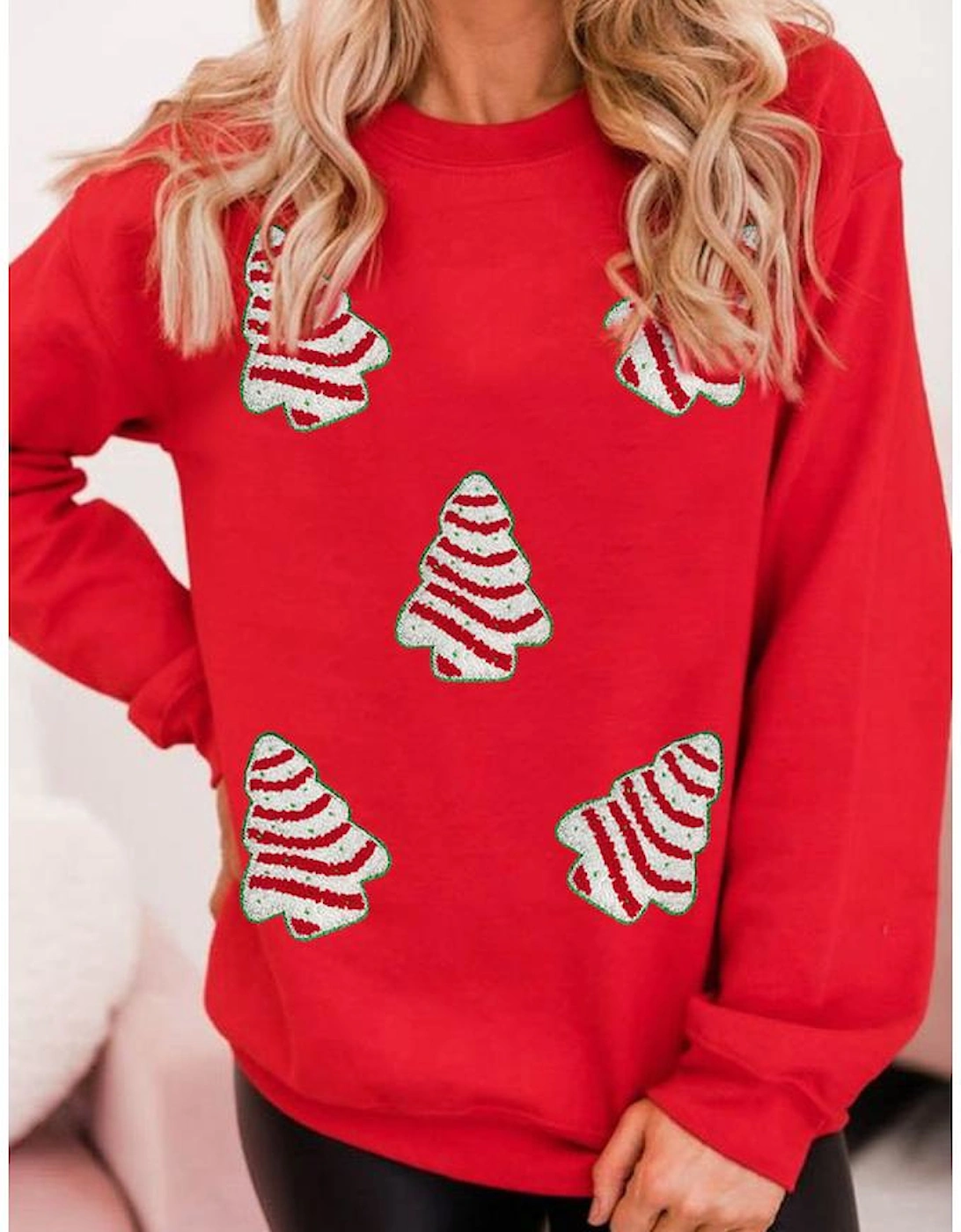 Red Playful Christmas Tree Patched Dropped Shoulder Sweatshirt, 9 of 8