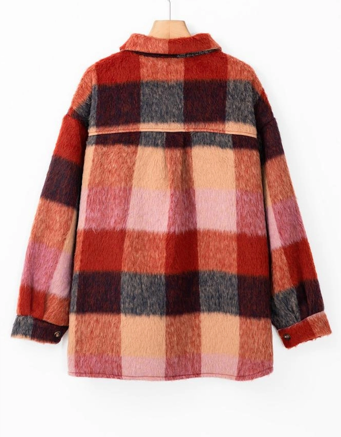 Orange Plaid Print Flap Pockets Buttoned Casual Plus Size Jacket